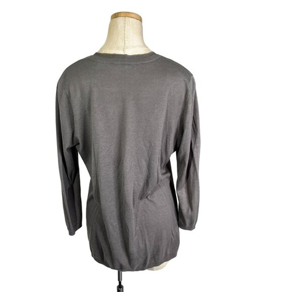 Halogen women's cardigan M gray lightweight soft knit ruffle hem button front - Picture 6 of 8